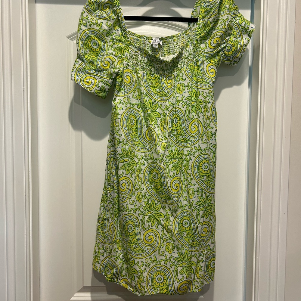 J. Crew Lime Green Paisley Mini Dress